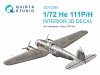 Quinta Studio QD72081 He 111 P/H 3D-Printed & coloured Interior on decal paper (Hasegawa) 1/72